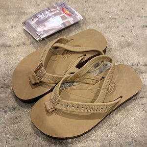 Rainbow Tan Sandals with Rhinestone Detail